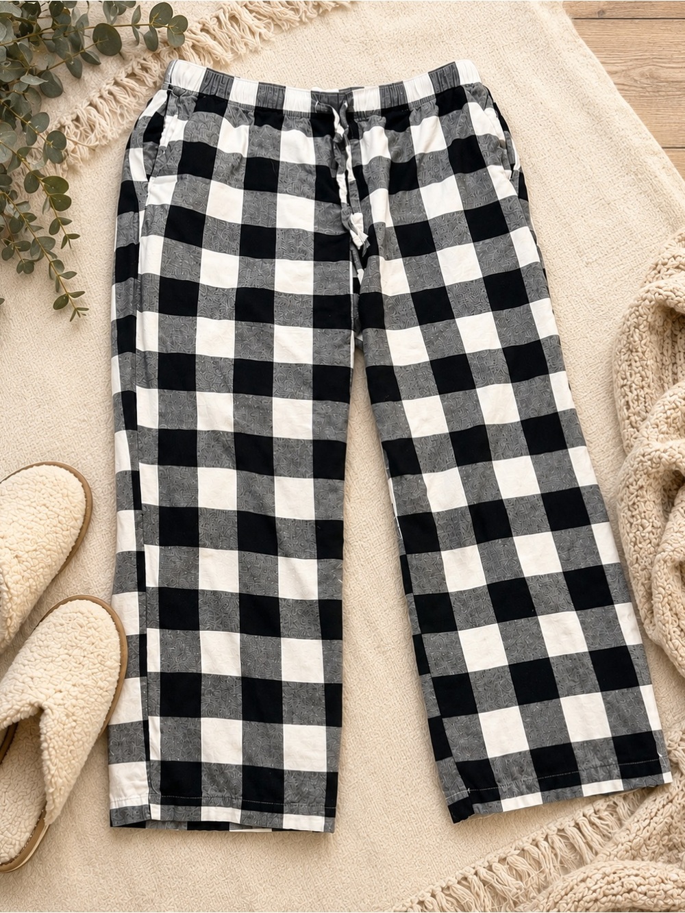 Auden Black White Buffalo Plaid Pajama Lounge Pants Women’s XL